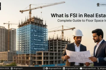 FSI formula showing built-up area divided by plot area with example calculation