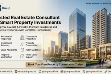 Real estate consultant in Gurgaon guiding a client through a property investment discussion, DLC Group