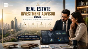 Professional reviewing a real estate investment portfolio with a map of India in the background