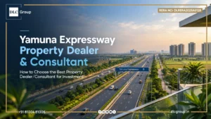 Yamuna Expressway property dealer discussing YEIDA plot documents with investor