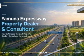 Yamuna Expressway property dealer discussing YEIDA plot documents with investor